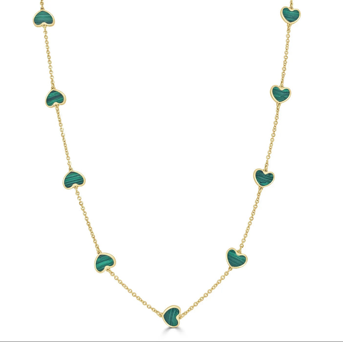 Inlay malachite  heart necklace 14k gold  