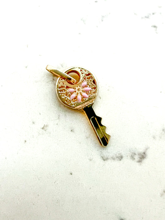 14K Yellow Gold Enamel Key Charm Pendant