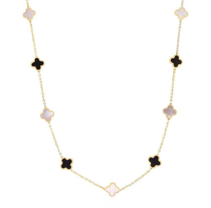 14K Yellow Gold Inlay Clover Station Necklace