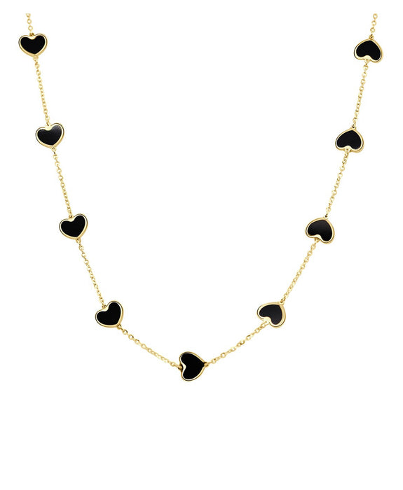 14K Yellow Gold Inlay Heart Station Necklace