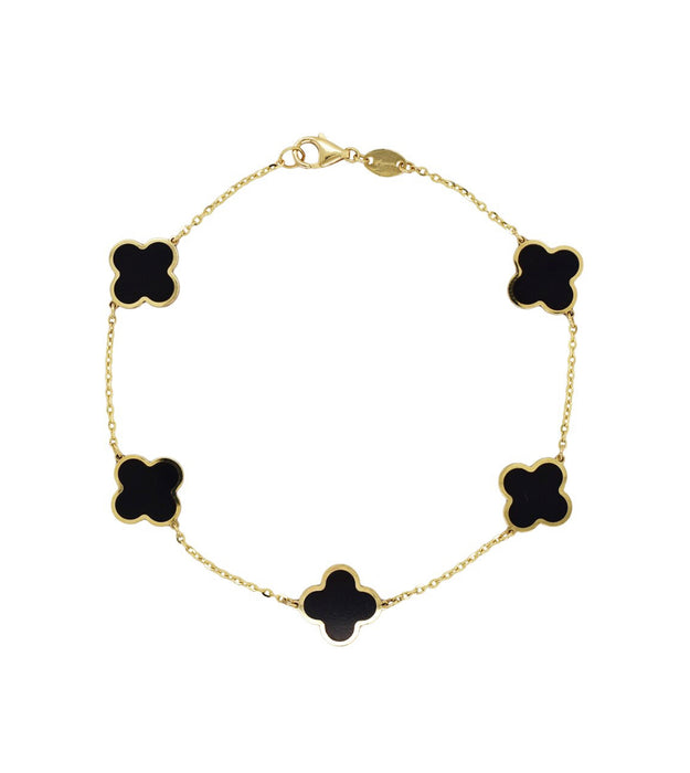 14K Yellow Gold Inlay Clover Station Bracelet