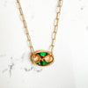 Malachite mariner puffed charm necklace yellow gold