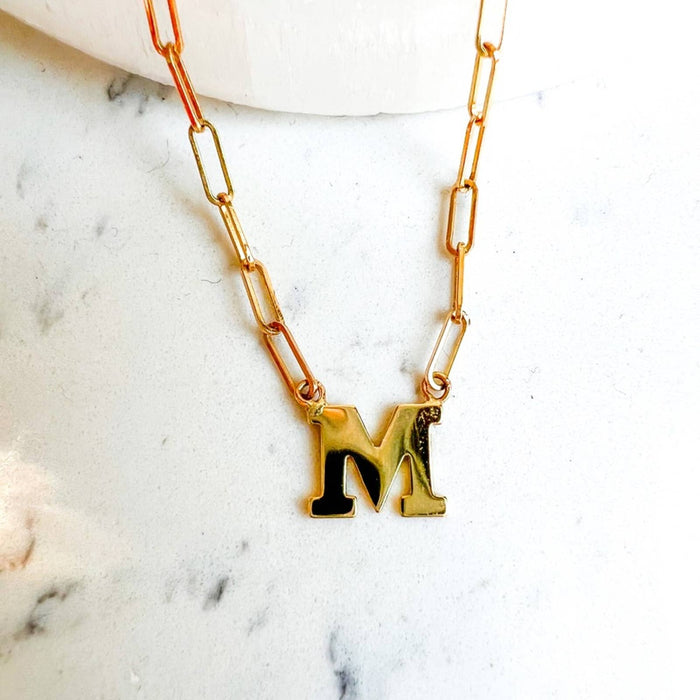 14K Yellow Gold Initial Paperclip Necklace