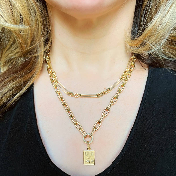 14K Yellow Gold Alternating Links Necklace