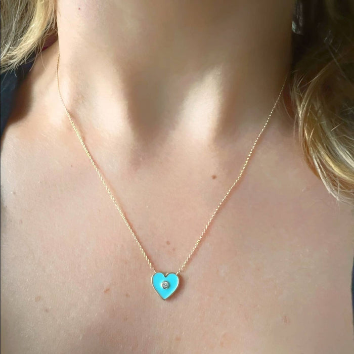 14K Yellow Gold Turquoise and Diamond Charm Necklace