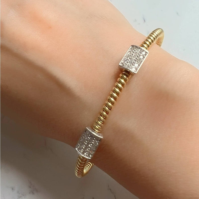 Diamond Pavé Station 14K Gold Flex Cuff Bangle