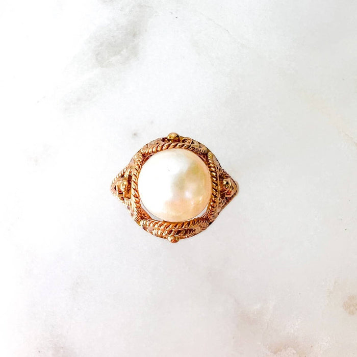 Antique Art Deco 14K Yellow Gold Pearl Ring