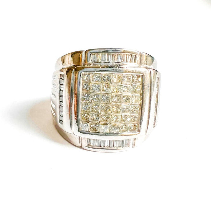 14k White Gold Baguette Diamond Men's Ring 2.50ctw