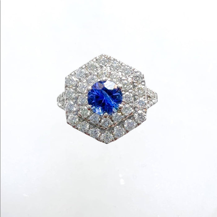 14k White Gold Sapphire and Diamond Vera Wang Cluster Engagement Ring