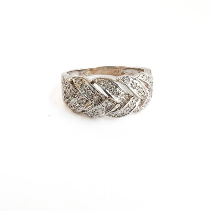 14K White Gold Braid Diamond Ring