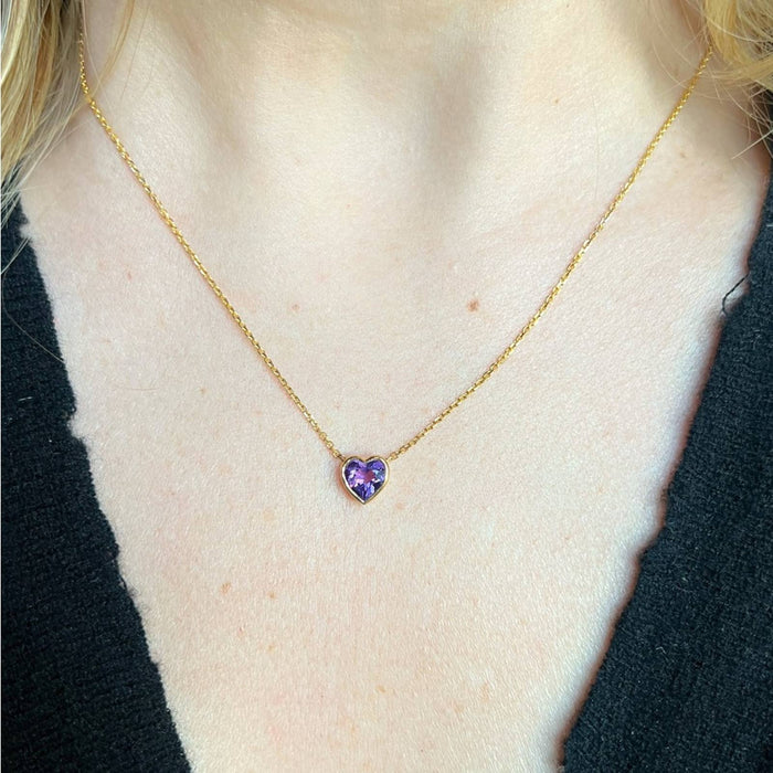 Solitaire Heart Amethyst Necklace 14K Yellow Gold