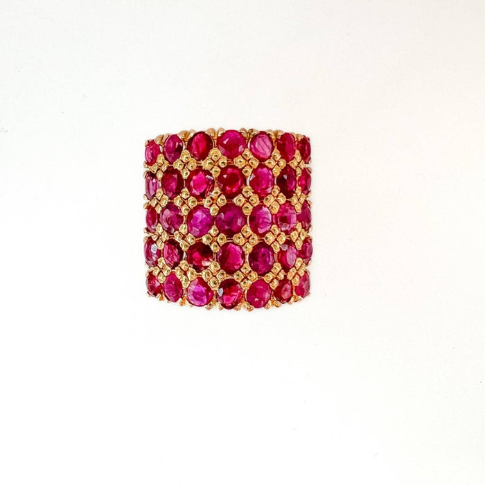 22K Yellow Gold Multi Ruby Large Cocktail Vintage Ring