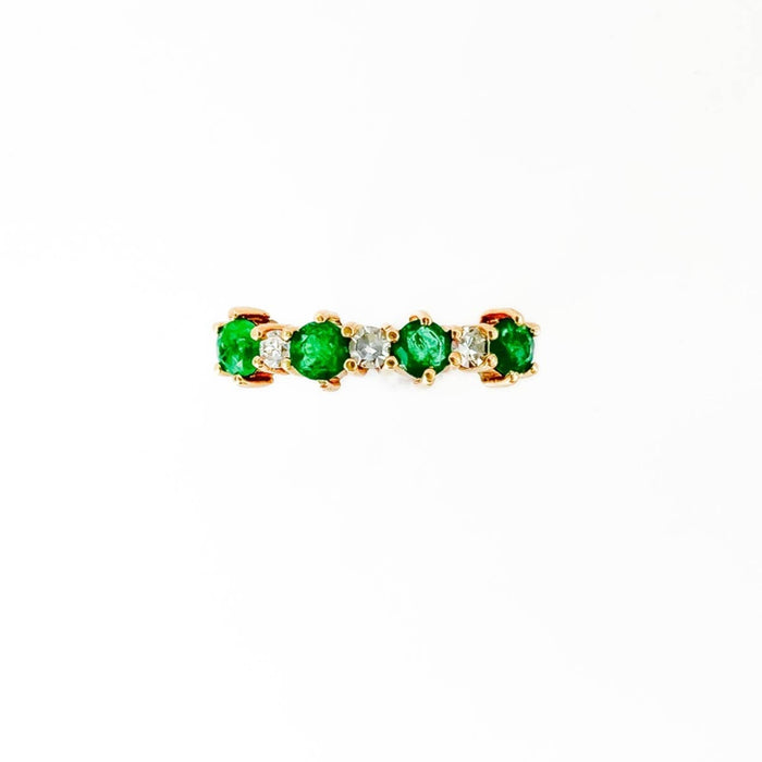 18K Yellow Gold Emerald and Diamond Vintage Band Ring