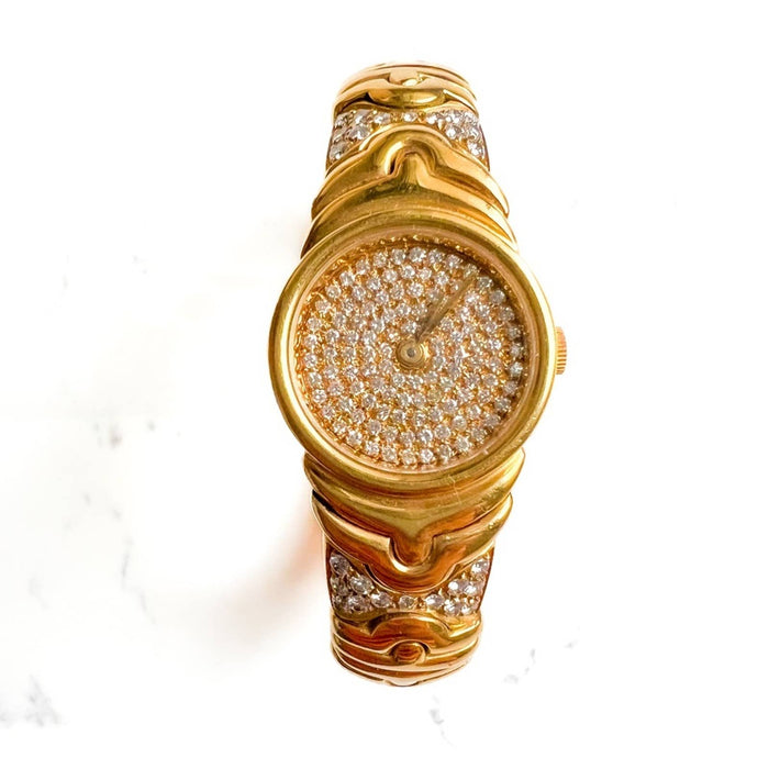 Solid 18K Yellow Gold Custom Made Diamond Watch