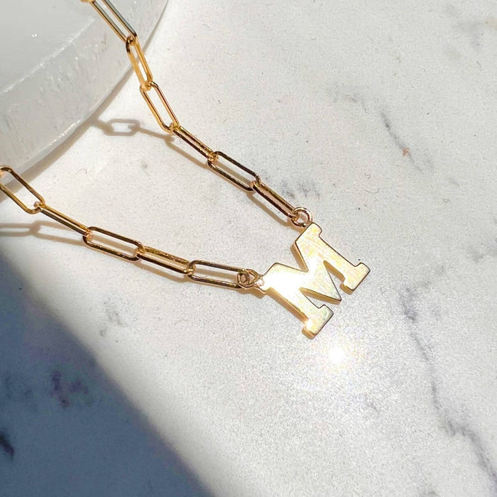 14K Yellow Gold Initial Paperclip Necklace