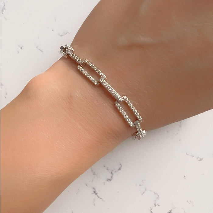 14K White Gold Diamond Paperclip-Link Bracelet