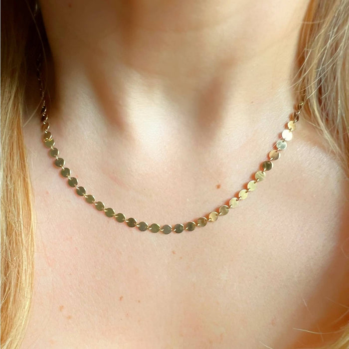 14k solid gold disc necklace