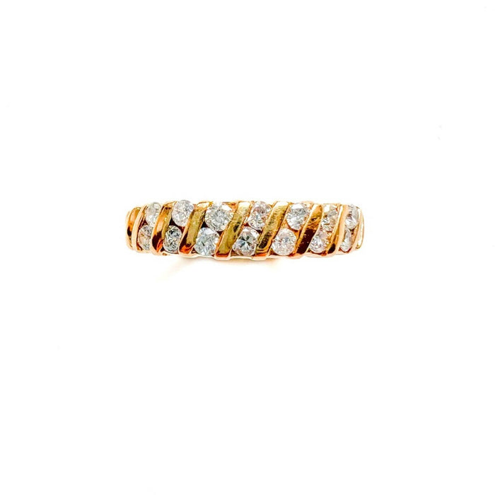 Vintage Two Row Diamond Band Ring 14K Yellow Gold