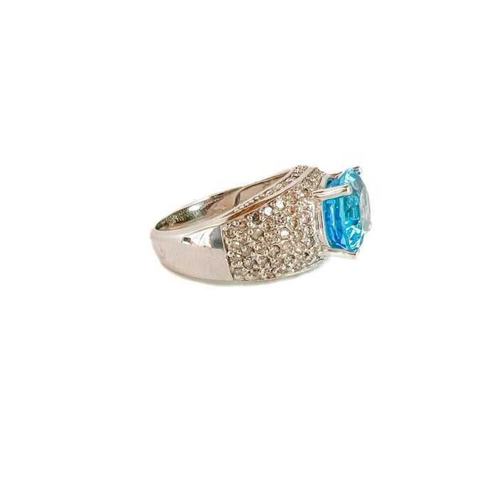 London Blue Topaz White Gold Cocktail Ring 10K White Gold