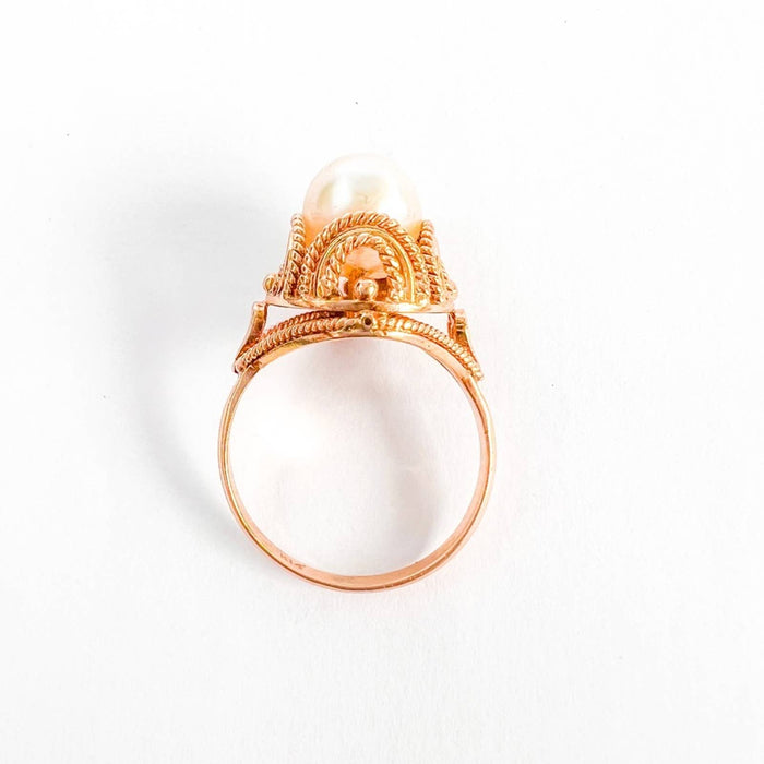 Antique Art Deco 14K Yellow Gold Pearl Ring