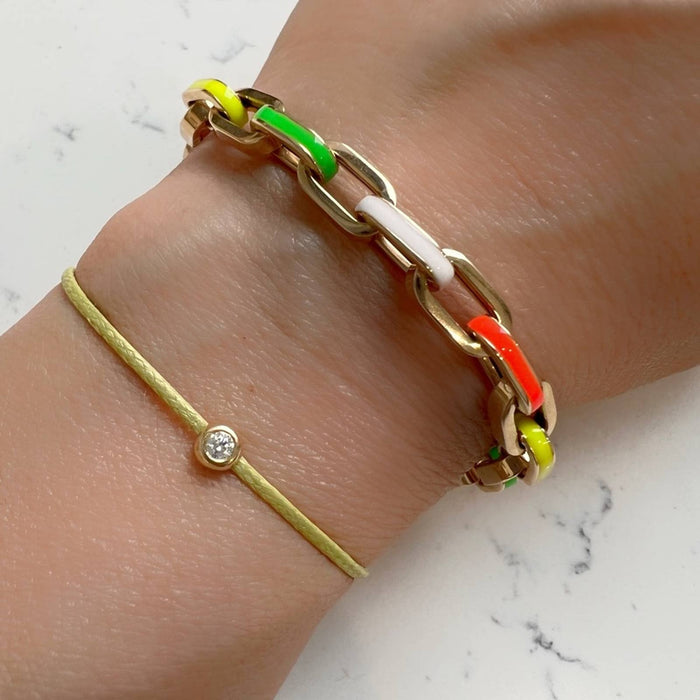 Oval Paperclip Link Bracelet Neon Enamel 14K Yellow Gold