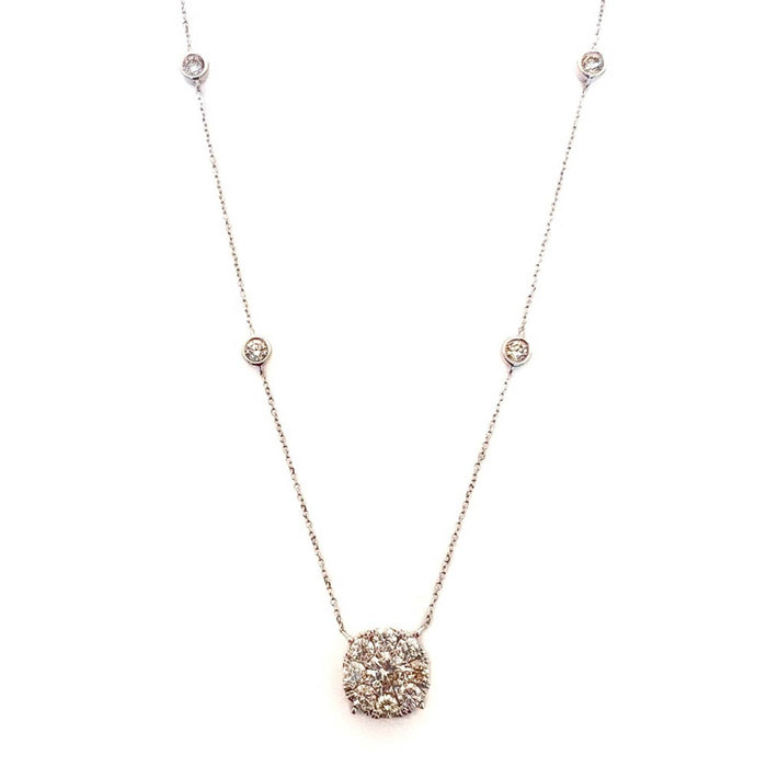 Flower Pendant Diamond Station Necklace (2ctw) in 14K White Gold