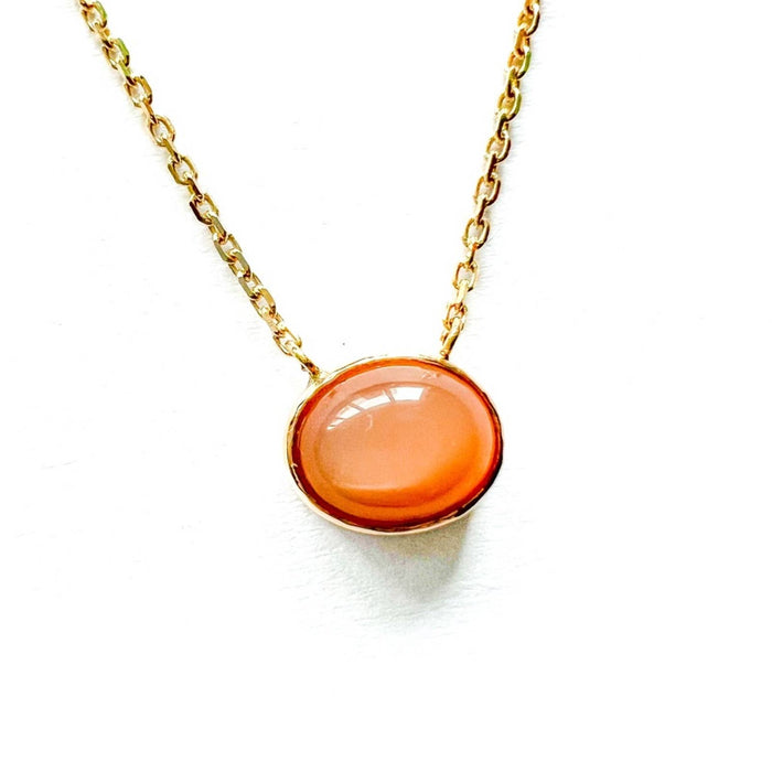 14K Yellow Gold Cabochon Peach Moonstone Necklace