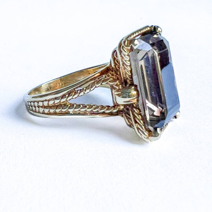 14K Yellow Gold Smoky Quartz Cocktail Ring 1940s