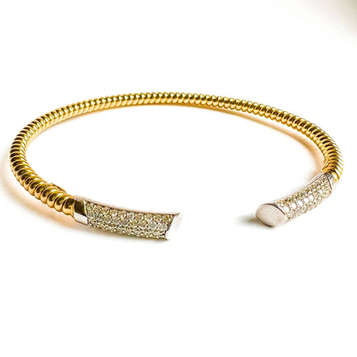 Diamond Pavé Station 14K Gold Flex Cuff Bangle