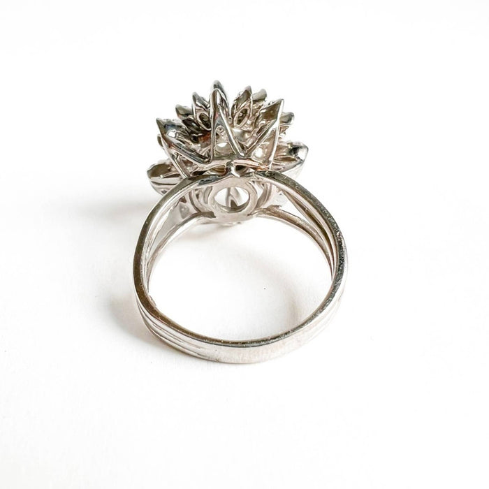 14K White Gold  Diamond Cocktail Flower Ring