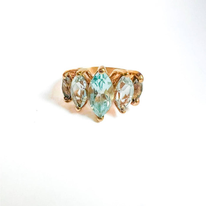 10K Yellow Gold Multi Marquise Aquamarine Ring