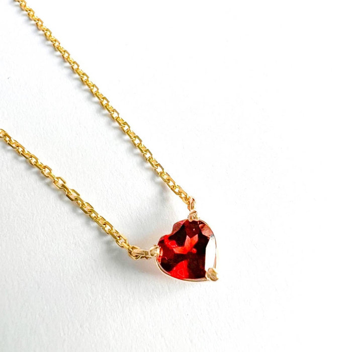 14k Yellow Gold Heart Red Garnet Necklace