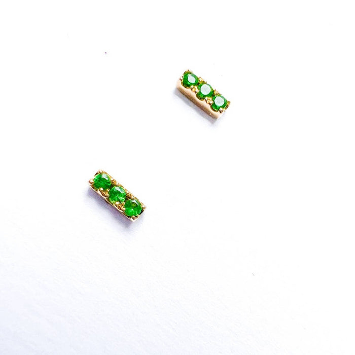 Mini Emerald Bar Stud Earrings 14K Gold