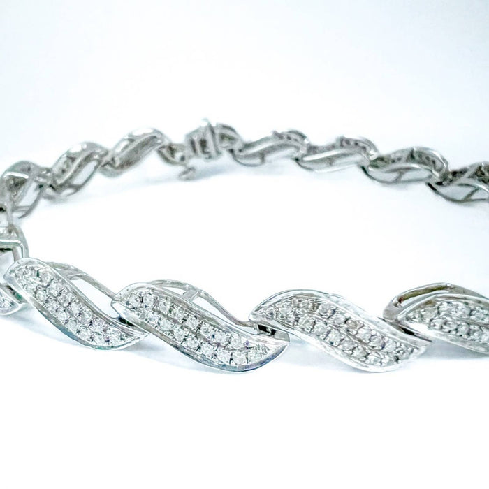 14K White Gold Wave Link Diamond Tennis Bracelet