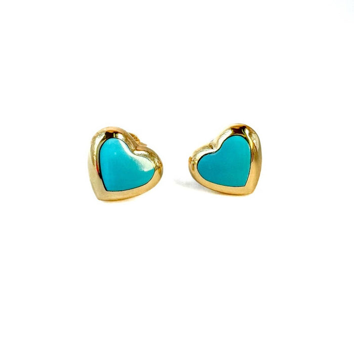 14K Yellow Gold Puffed Enamel Heart Stud Earrings