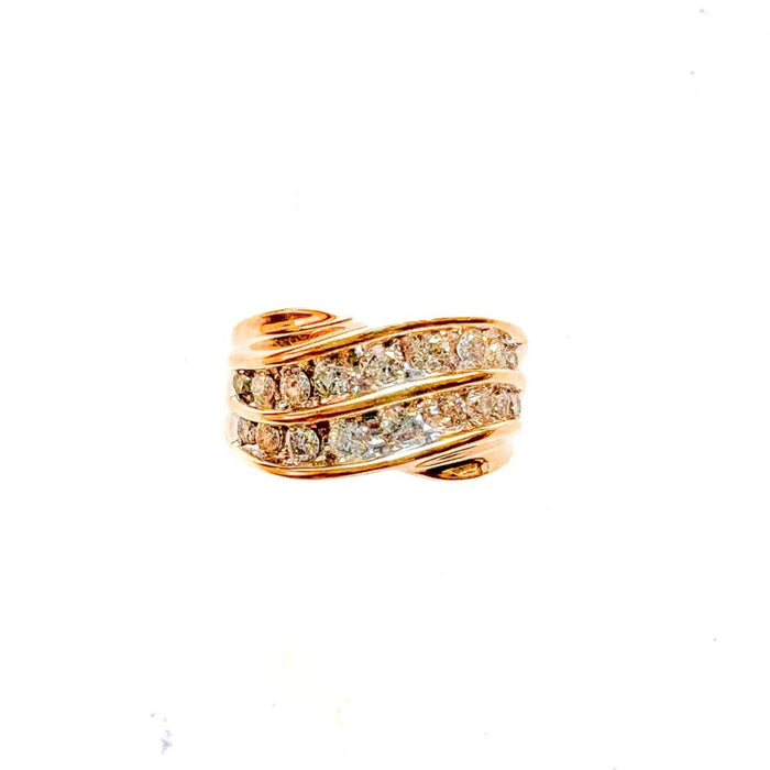 Vintage Two Row Diamond Ring 10K Yellow Gold