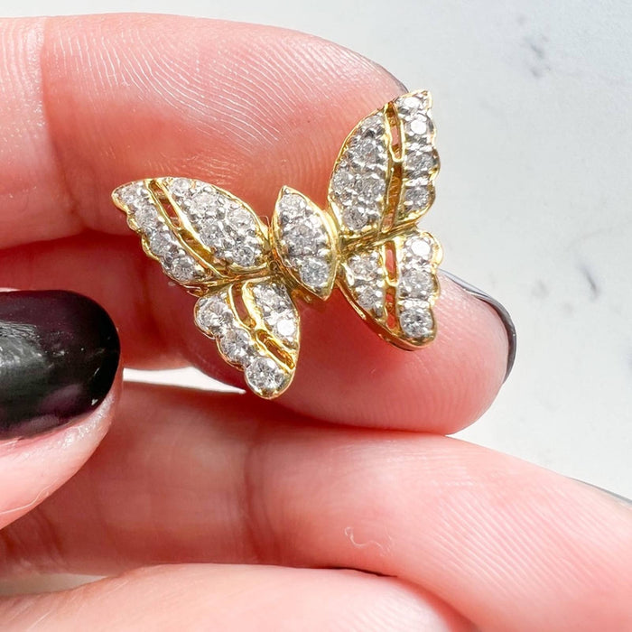 Vintage 18K Yellow Gold Diamond Butterfly Pin Brooch