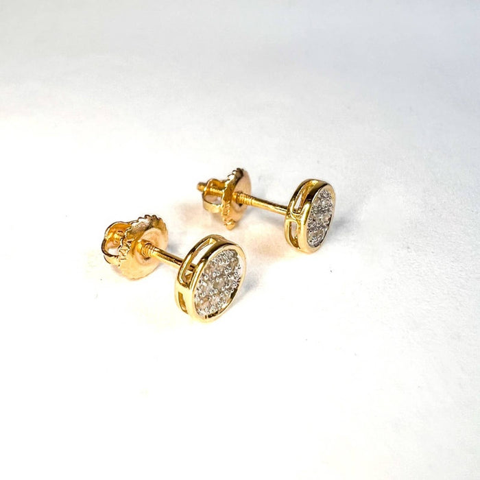 14K Yellow Gold Pavé Diamond Round Studs Earrings