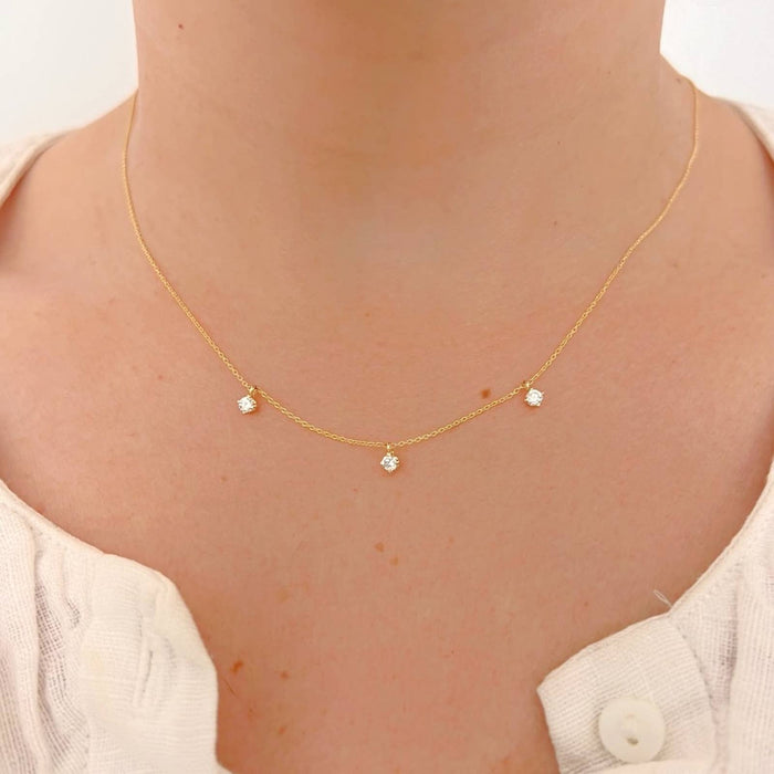 Diamond Dangle Trio Necklace in 14K Yellow Gold