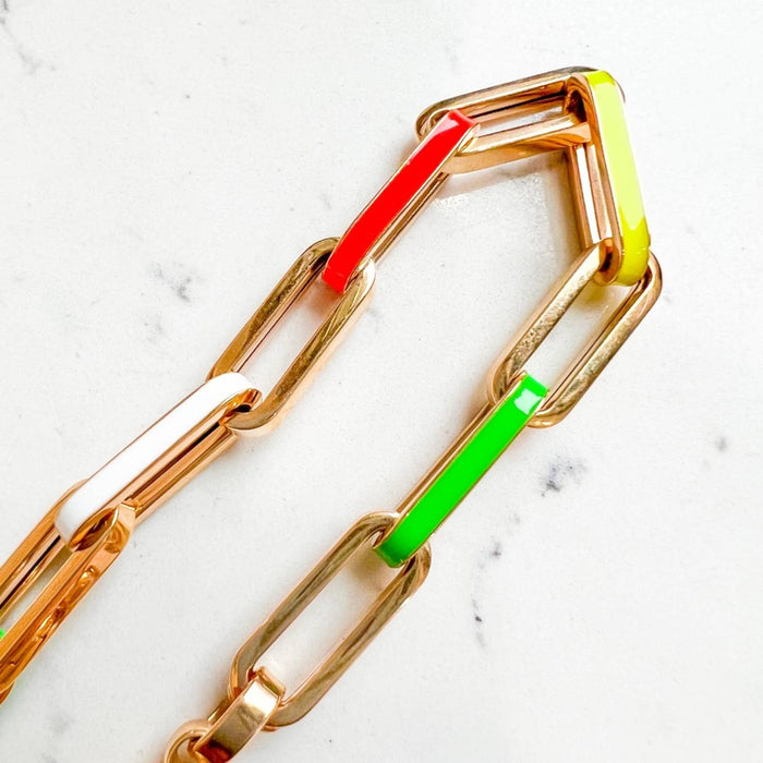 Chain Link Enamel Paperclip Bracelet In 14K Yellow Gold