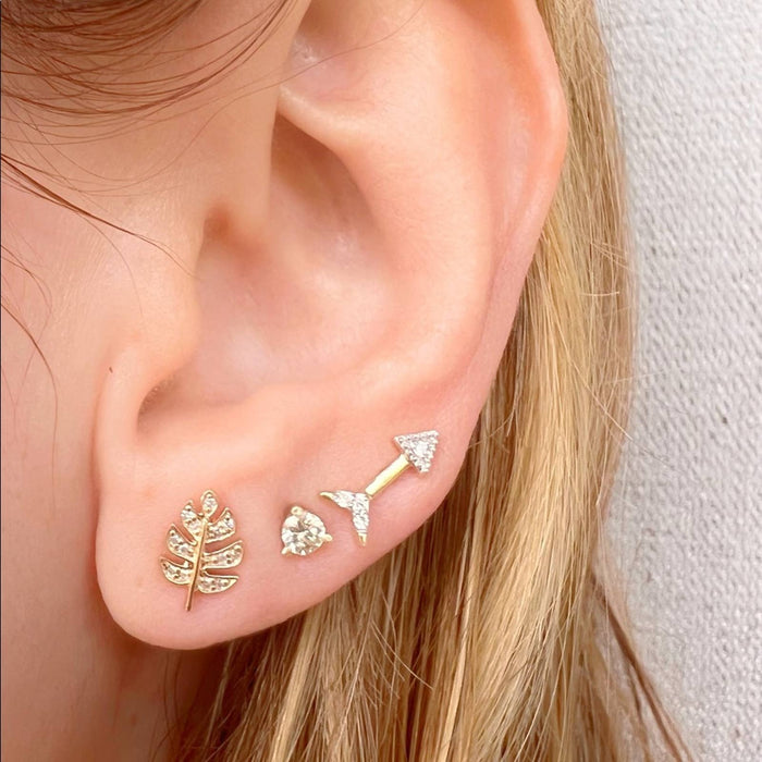 14K Yellow Gold and Diamond Double Monstera Leaf Stud Earrings