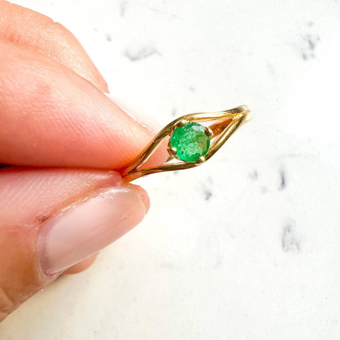 14K Yellow Gold Emerald Solitaire Ring