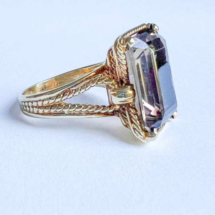 14K Yellow Gold Smoky Quartz Cocktail Ring 1940s