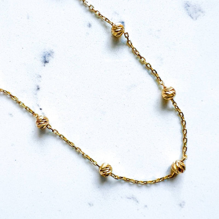 14K Yellow Gold Diamond Cut Beaded Chain Necklace