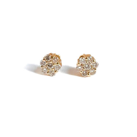 14K Yellow Gold Diamond Cluster Flower Earrings