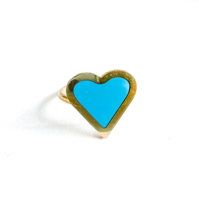 Enamel Turquoise Heart Ring 14K Yellow Gold