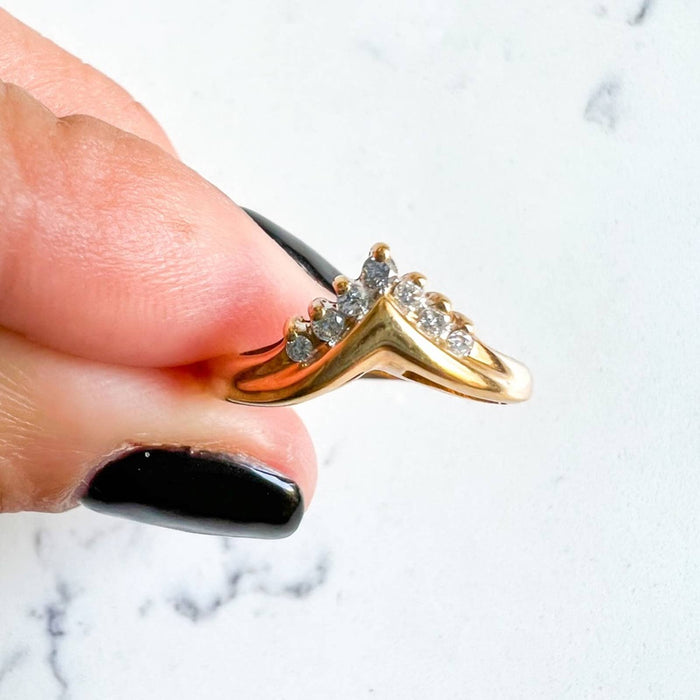 14K Yellow Gold Diamond Chevron Vintage Ring