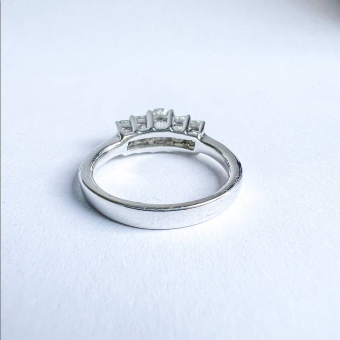 14K White Gold Five Emerald Cut Engagement Ring