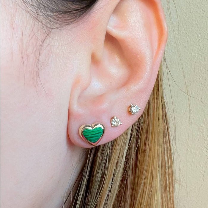 14K Yellow Gold Puffed Enamel Heart Stud Earrings