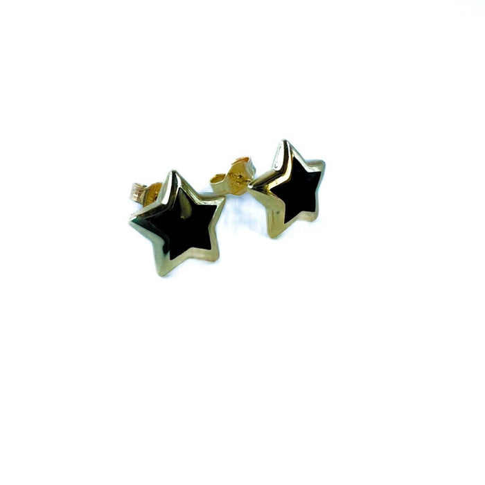 14K Yellow Gold Puffed Enamel Star Stud Earrings